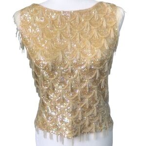 Jo-Ro Imports Vintage 1950s to 1960s Beaded Champagne Zip Back Top Size Small